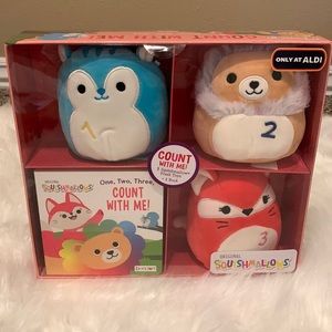 Squishmallow book and plush box gift set. Count with me. 3 plush and 1 book